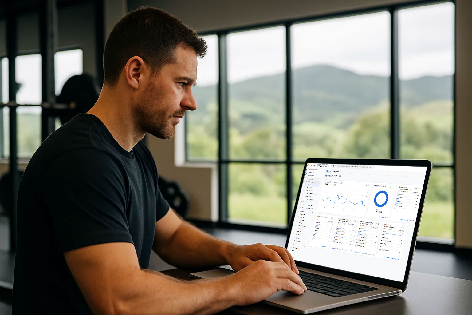 Gym owner checking their Google Ads campaign.